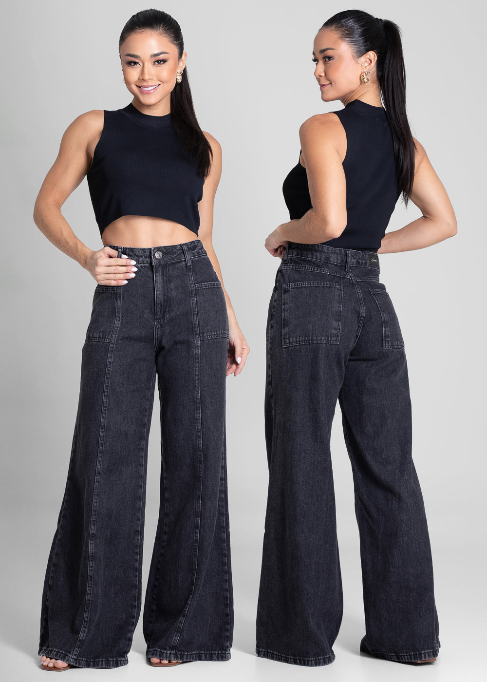 Calça Jeans Sawary Super Wide Leg - 281830 PRETO