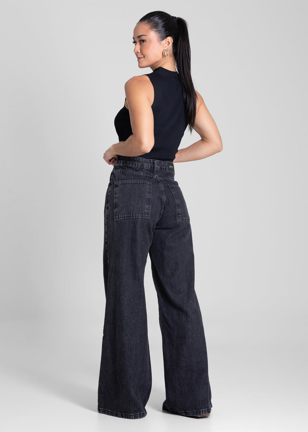 Calça Jeans Sawary Super Wide Leg - 281830 PRETO