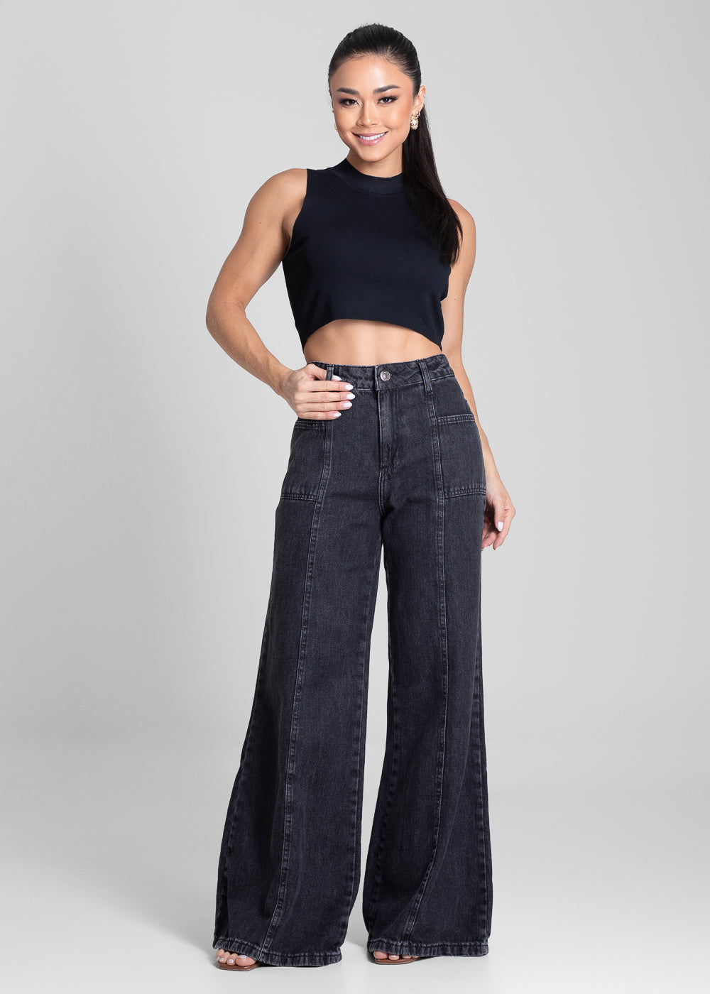 Calça Jeans Sawary Super Wide Leg - 281830 PRETO