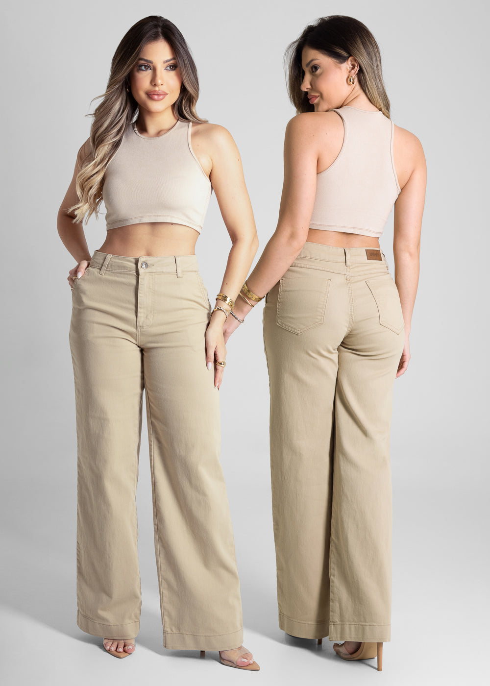 saaya　シェリースキン Calça Sarja Sawary Wide Leg - 281835 BEGE