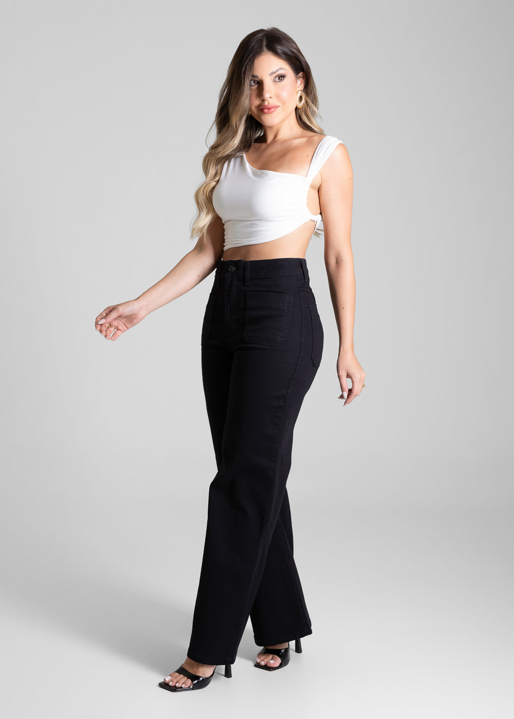 Calça Sarja Sawary Wide Leg - 281878 PRETO