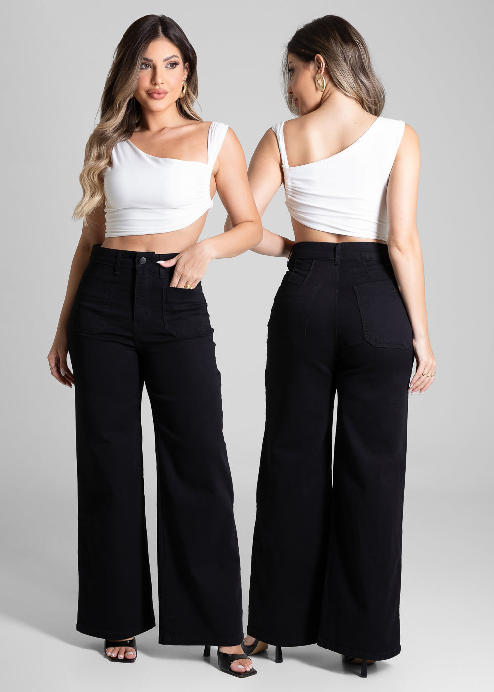 Calça Sarja Sawary Wide Leg - 281878 PRETO