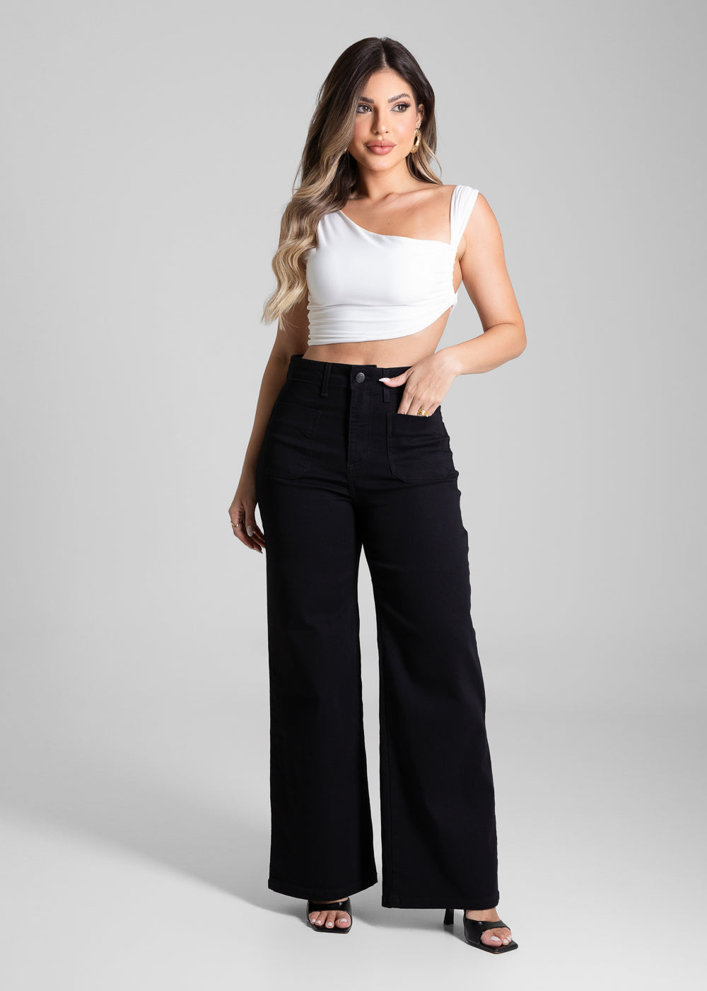 Calça Sarja Sawary Wide Leg - 281878 PRETO