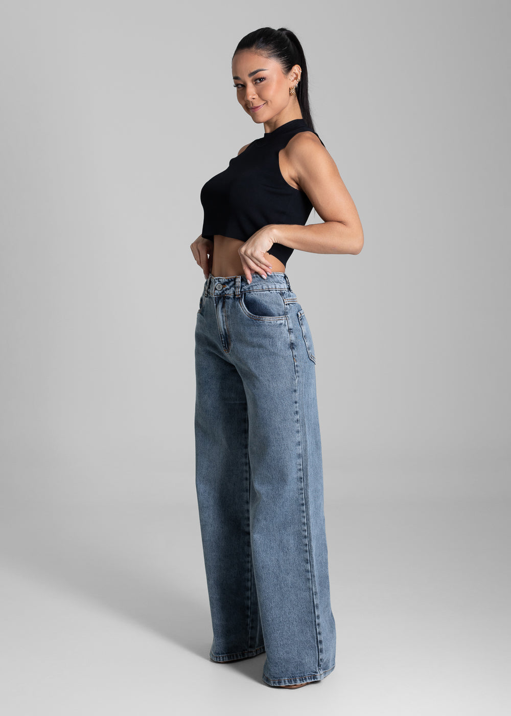 Calça Jeans Sawary Wide Leg - 281939 PRETO