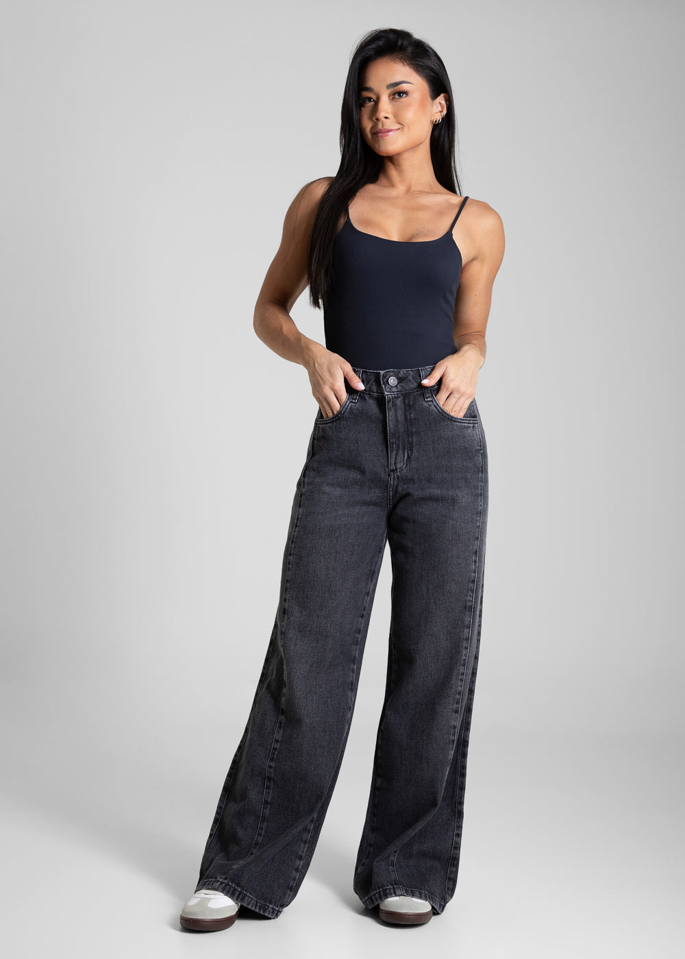 Calça Jeans Sawary Wide Leg Petit - 281978 PRETO