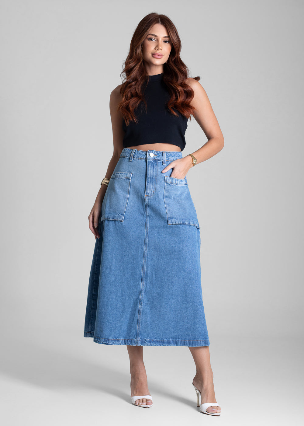 Saia Jeans Sawary Midi - 281981 AZUL