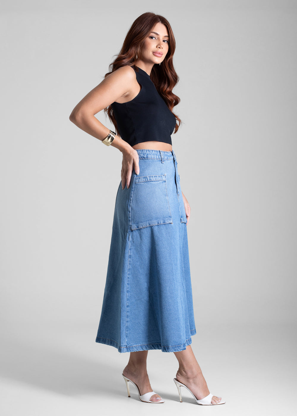 Saia Jeans Sawary Midi - 281981 AZUL