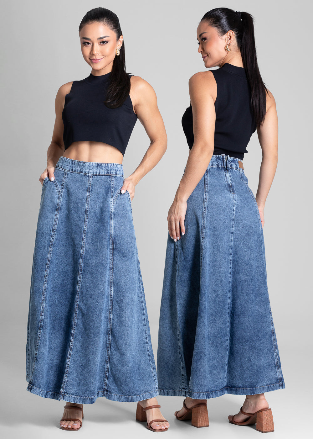 Saia Jeans Sawary Midi - 281984 AZUL