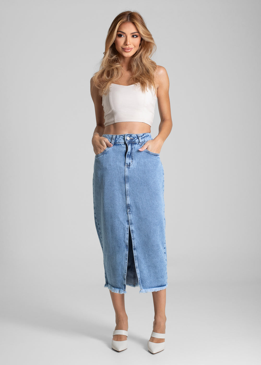 Saia Jeans Sawary Midi - 281986 AZUL