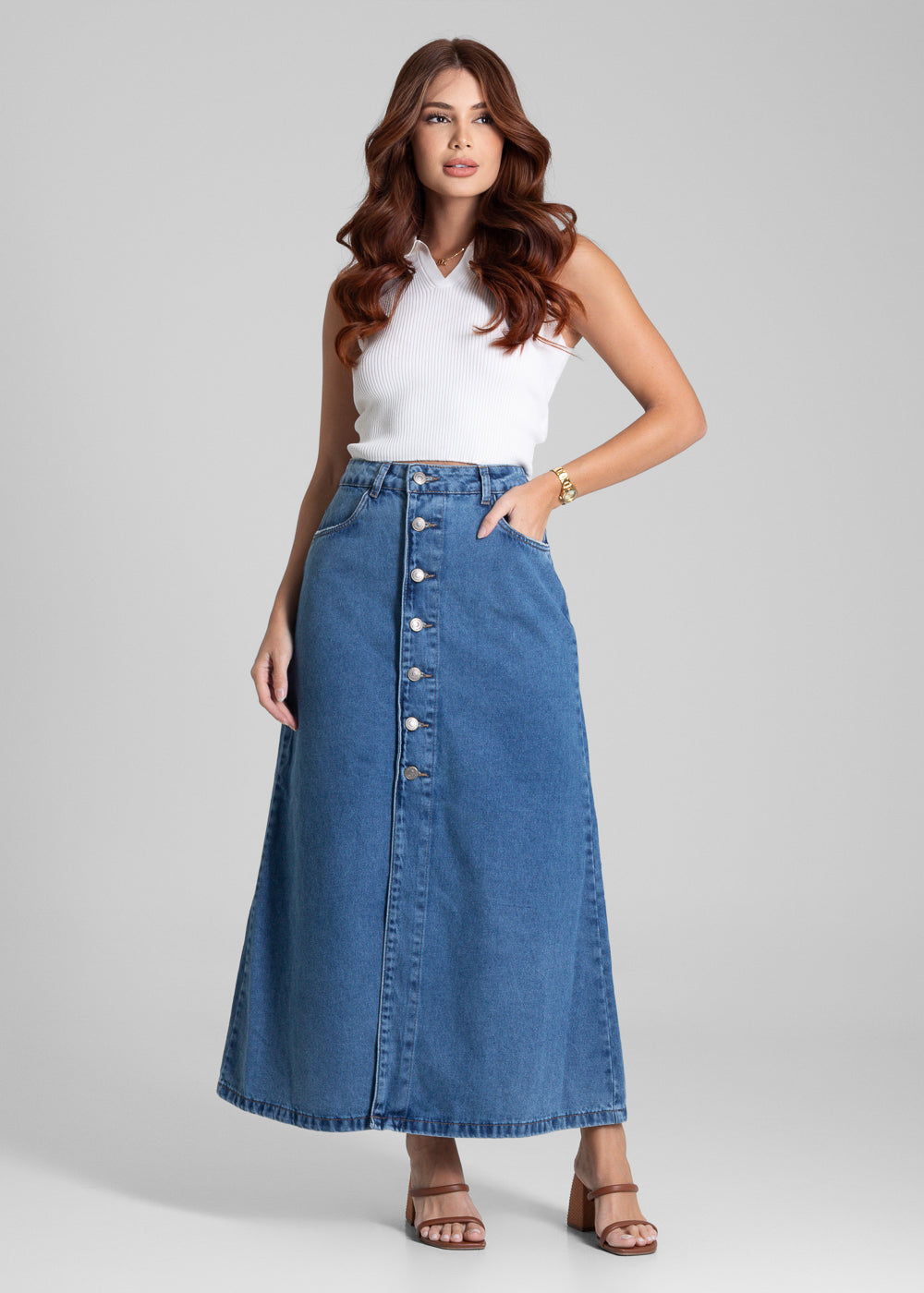 Saia Jeans Sawary Midi - 281987 AZUL