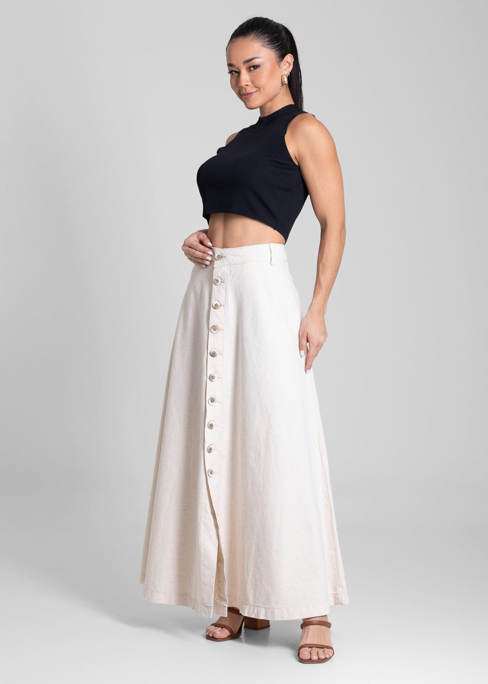 Saia Linho Sawary Midi - 281989 OFF WHITE