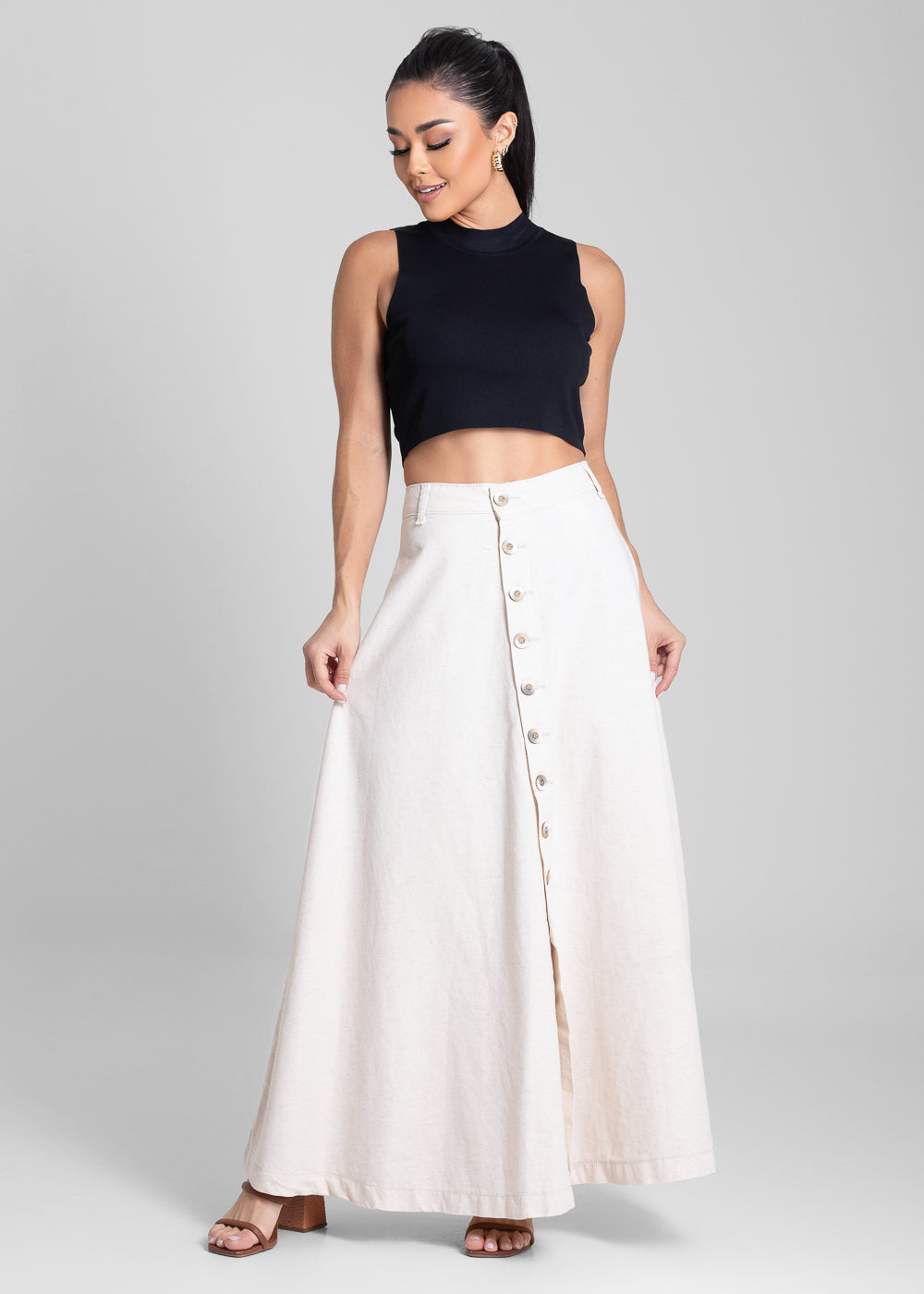 Saia Linho Sawary Midi - 281989 OFF WHITE