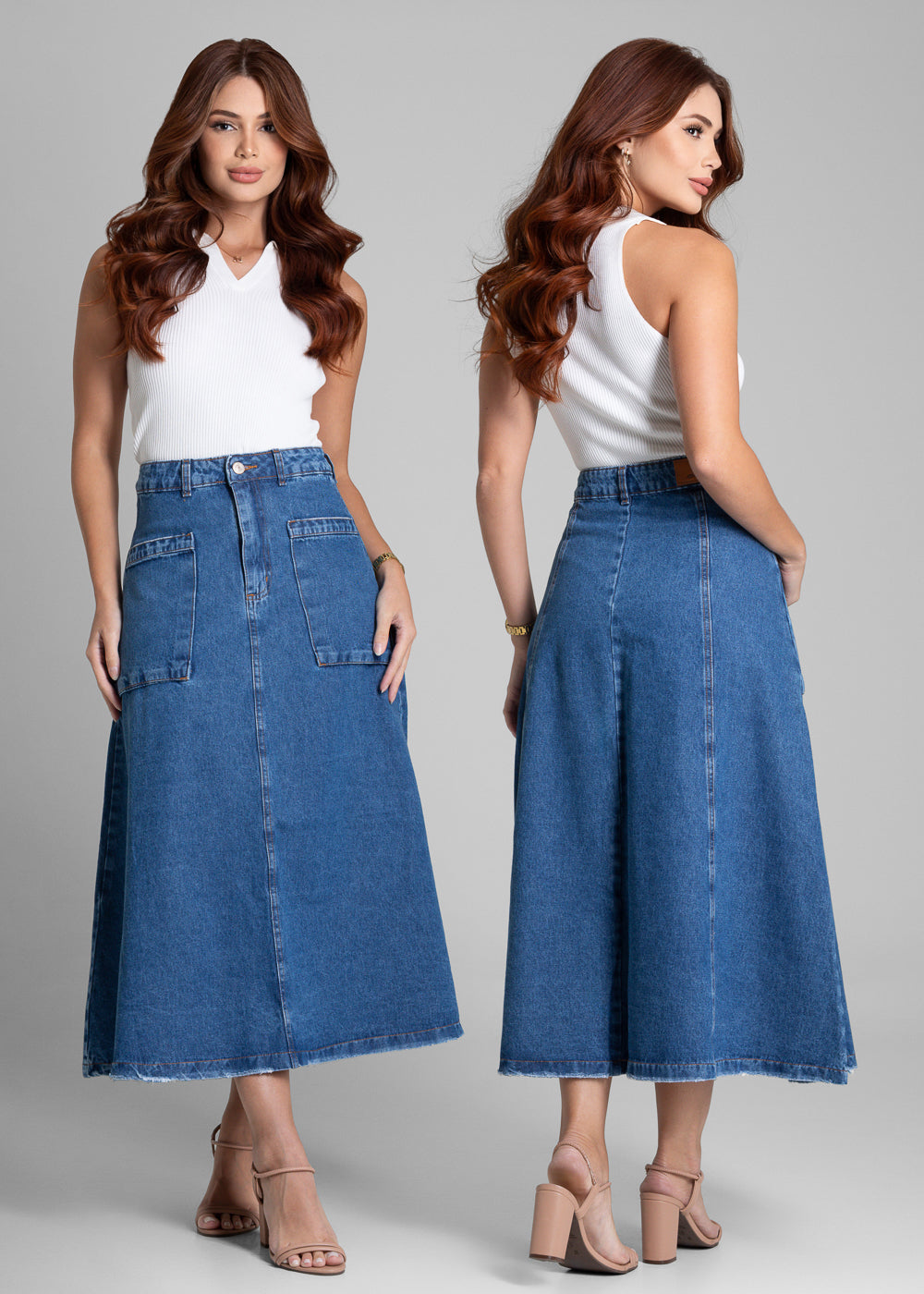 Saia Jeans Sawary Midi - 282062 AZUL