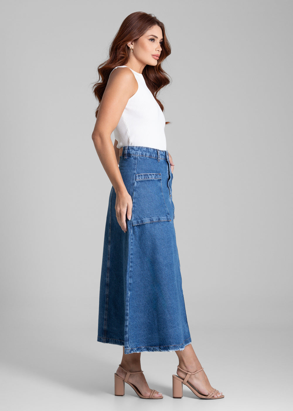 Saia Jeans Sawary Midi - 282062 AZUL
