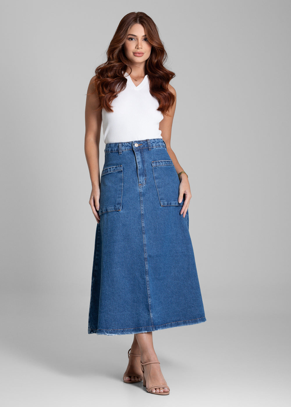 Saia Jeans Sawary Midi - 282062 AZUL