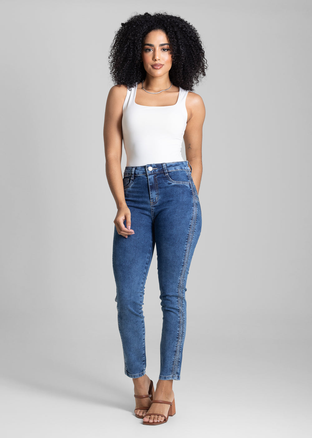 Calça Jeans Sawary Levanta Bumbum Brilho  - 282091 AZUL