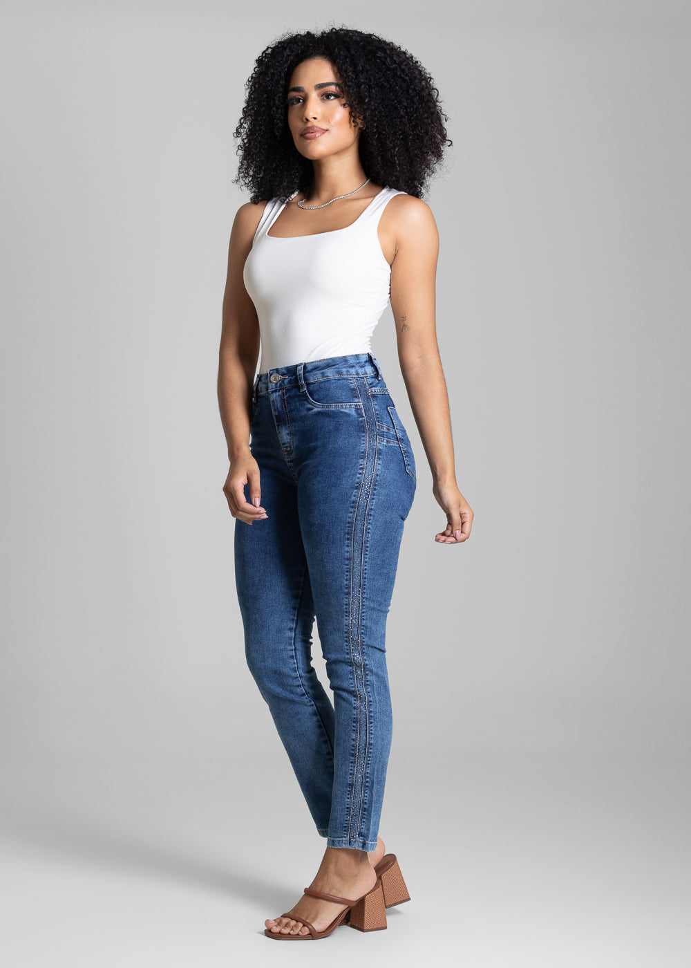 Calça Jeans Sawary Levanta Bumbum Brilho  - 282091 AZUL
