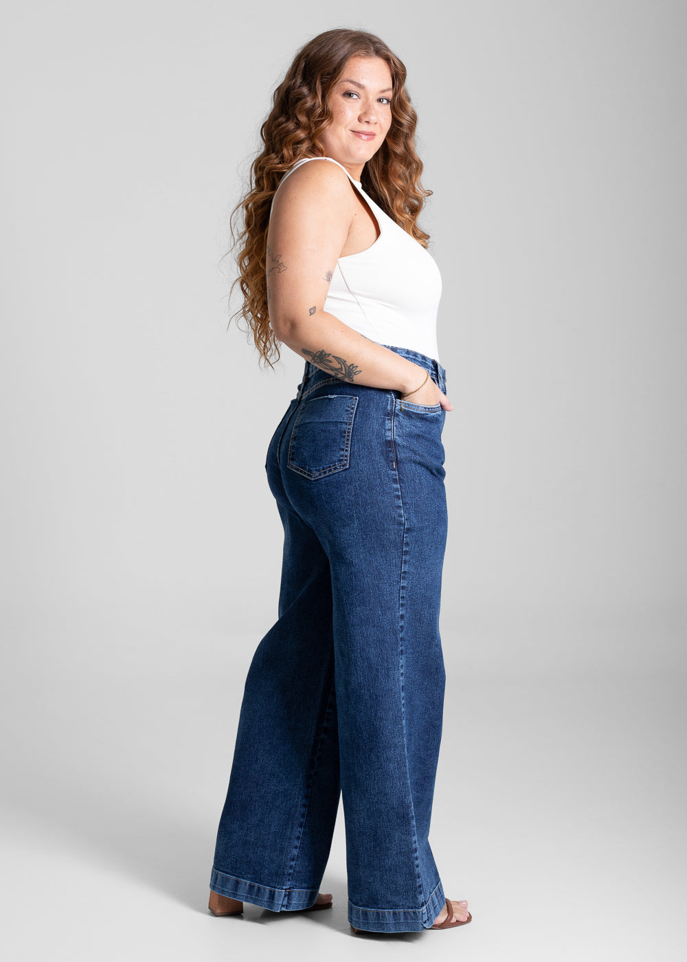 Calça Jeans Sawary Plus Size Wide Leg - 282102 AZUL
