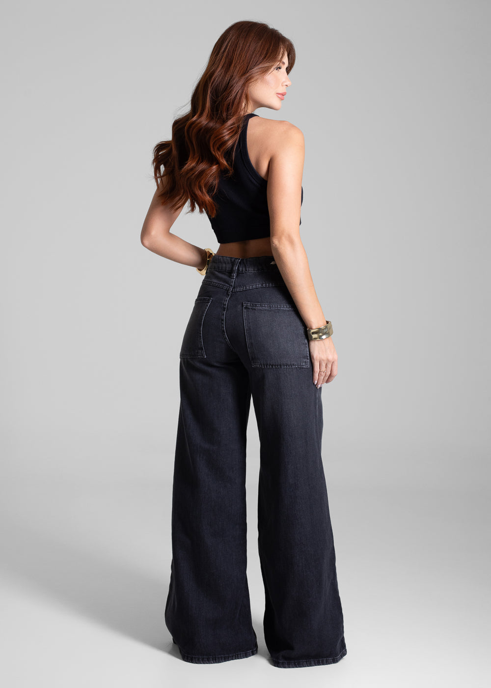 Calça Jeans Sawary Super Wide Leg - 282105 PRETO