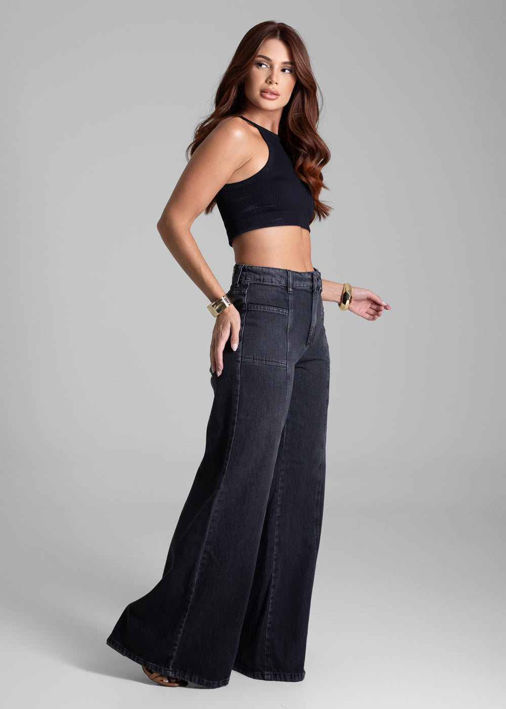Calça Jeans Sawary Super Wide Leg - 282105 PRETO