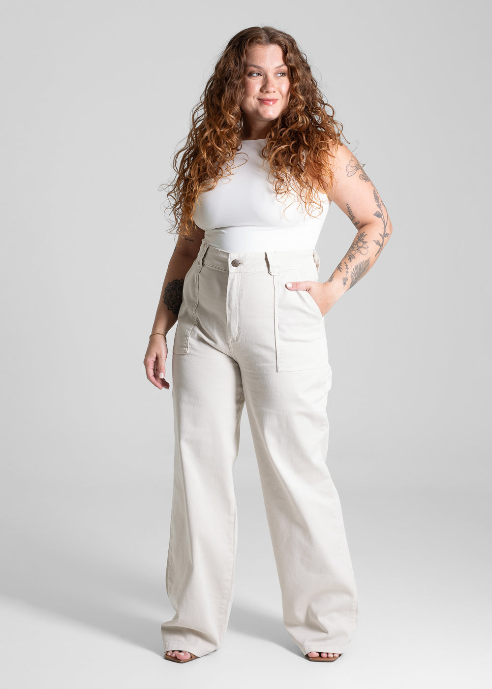 Calça Sarja Sawary Plus Size Wide Leg - 282158 BEGE