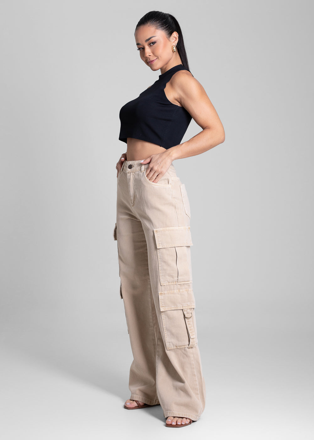 Calça Sarja Sawary Wide Leg - 282160 BEGE