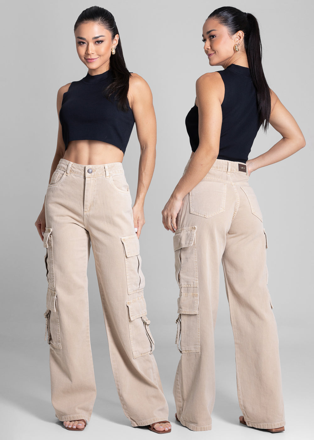 Calça Sarja Sawary Wide Leg - 282160 BEGE