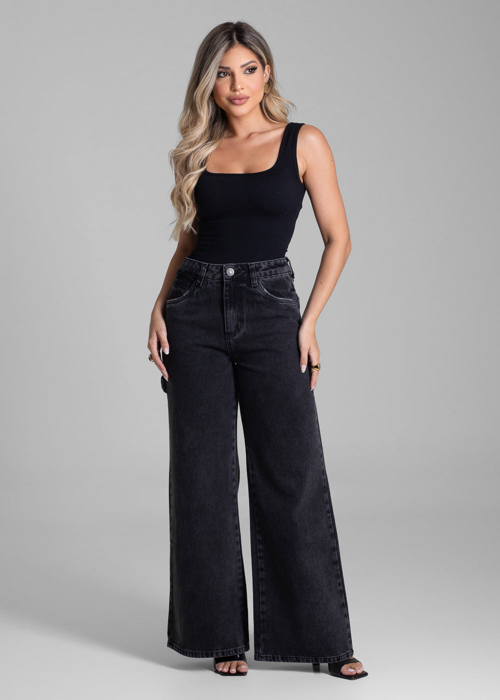 Calça Jeans Sawary Wide Leg - 282178 PRETO