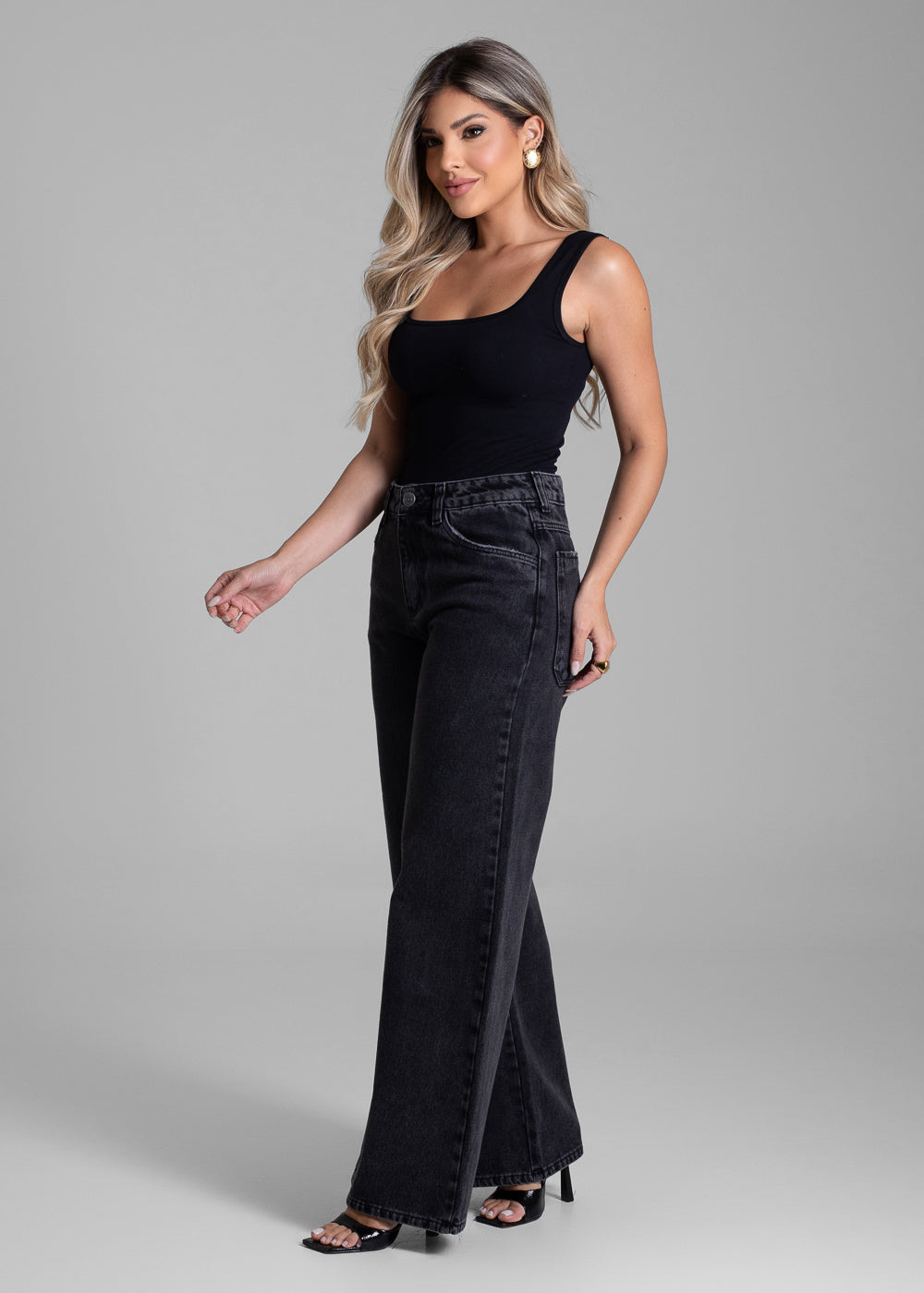 Calça Jeans Sawary Wide Leg - 282178 PRETO