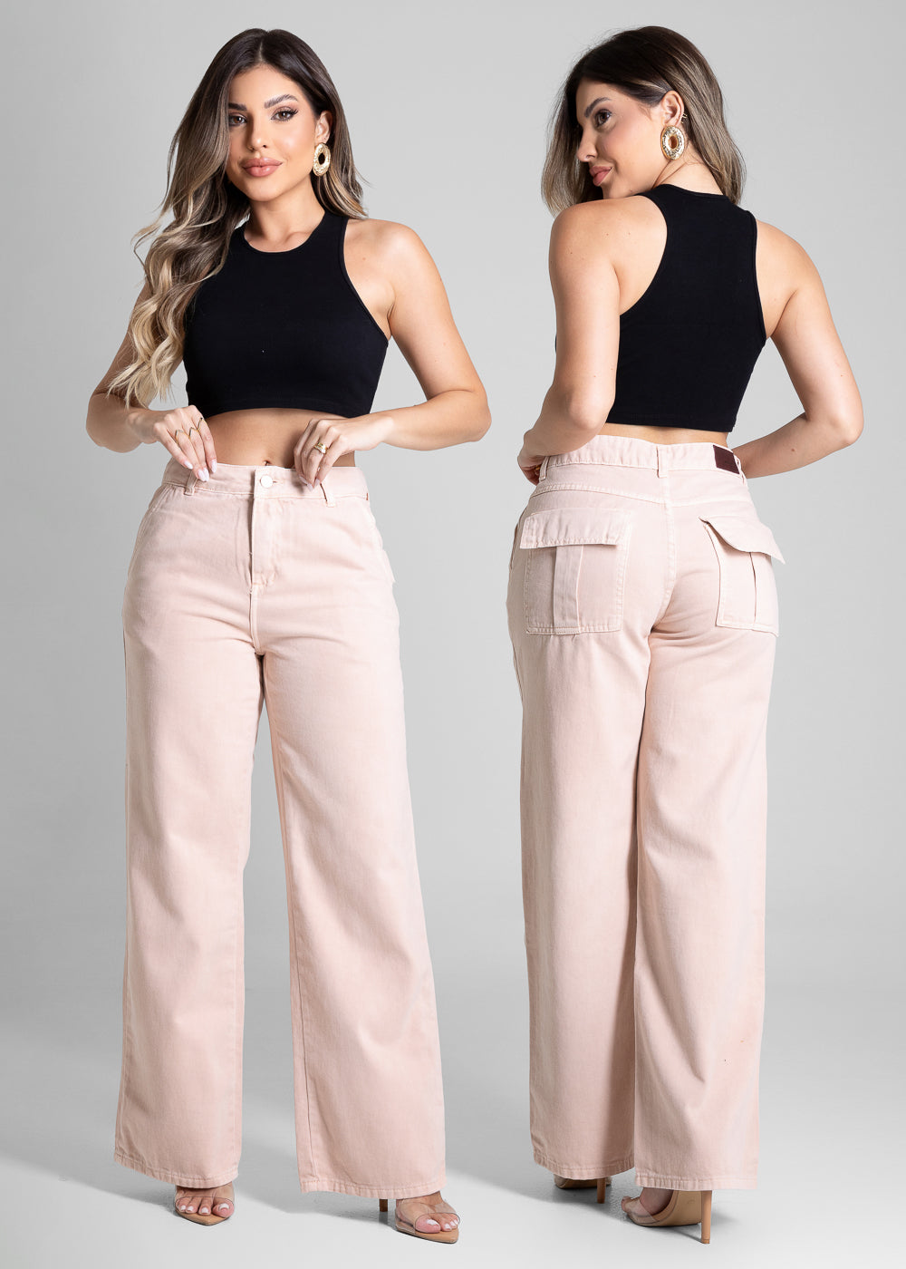 Calça Sarja Sawary Wide Leg Petit - 282210 SALMAO