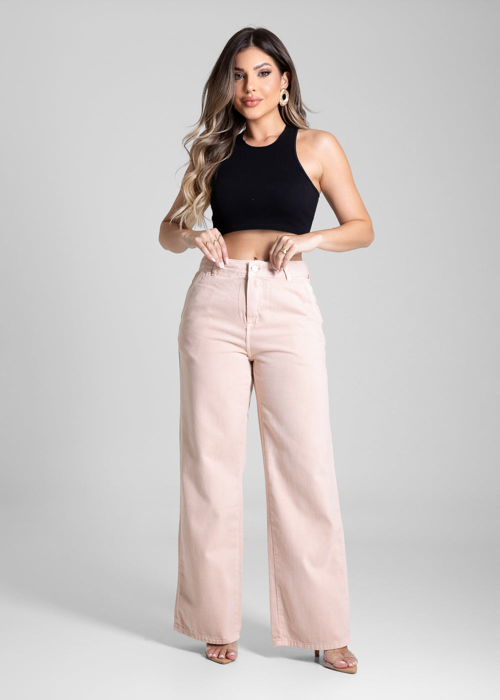 Calça Sarja Sawary Wide Leg Petit - 282210 SALMAO
