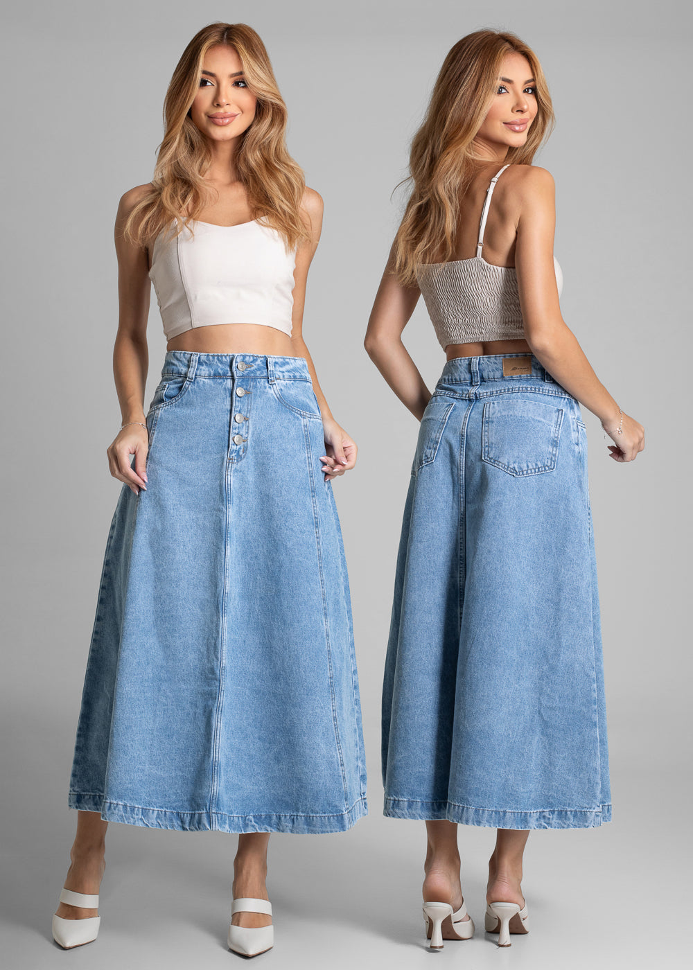 Saia Jeans Sawary Midi - 282219 AZUL