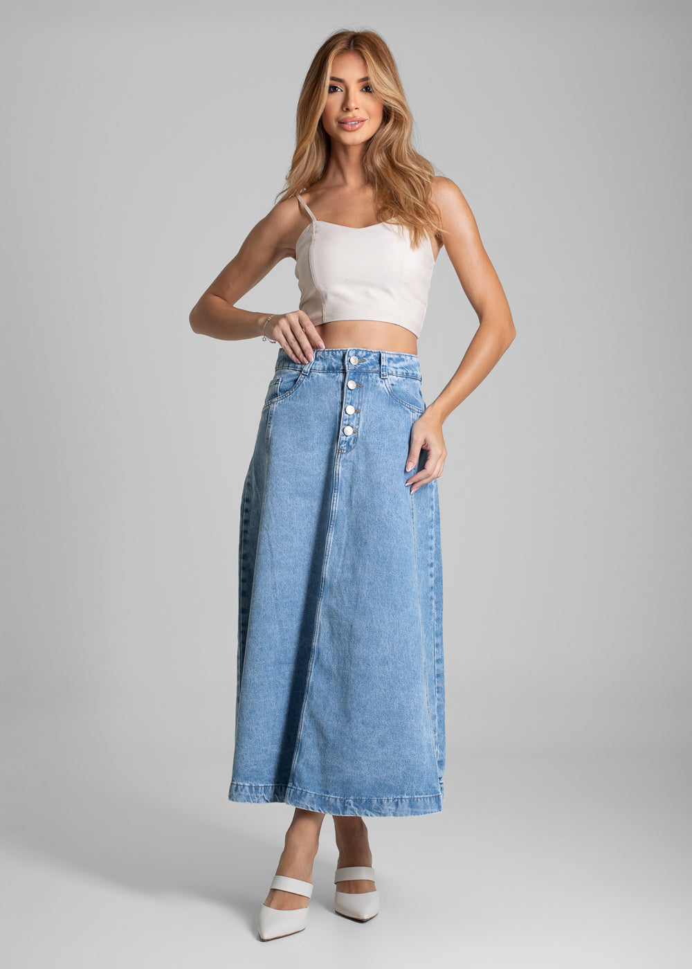 Saia Jeans Sawary Midi - 282219 AZUL