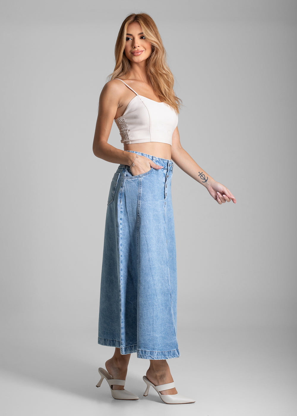 Saia Jeans Sawary Midi - 282219 AZUL