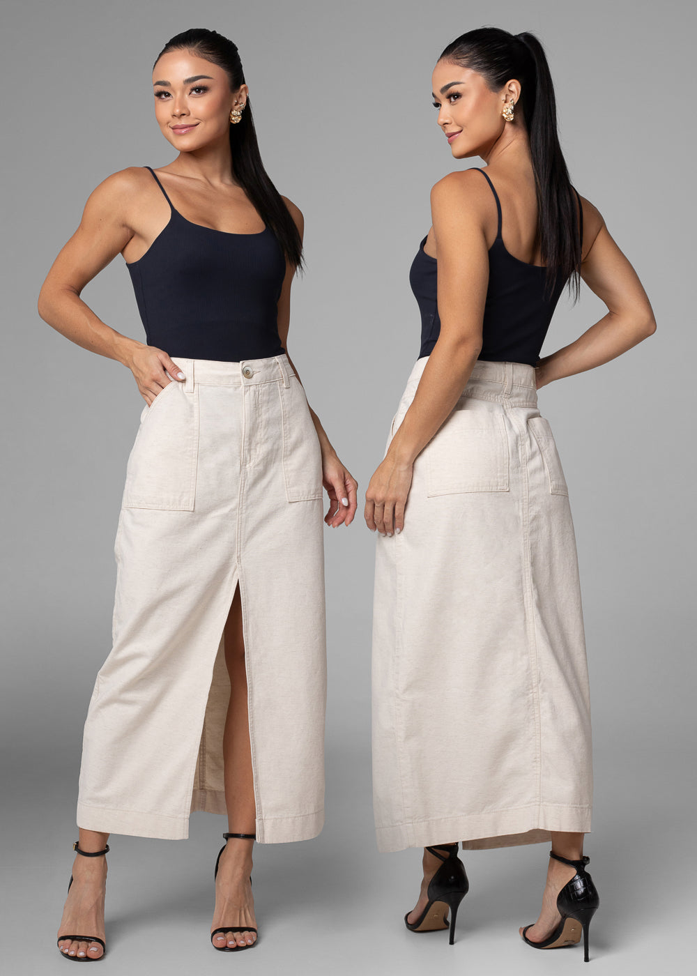 Saia Linho Sawary Midi - 282248 OFF WHITE