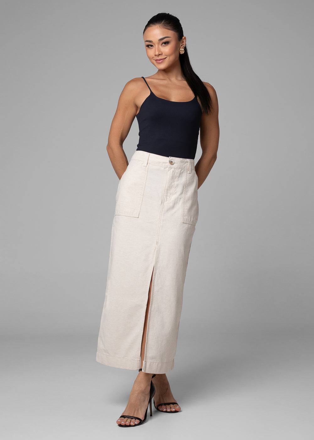 Saia Linho Sawary Midi - 282248 OFF WHITE