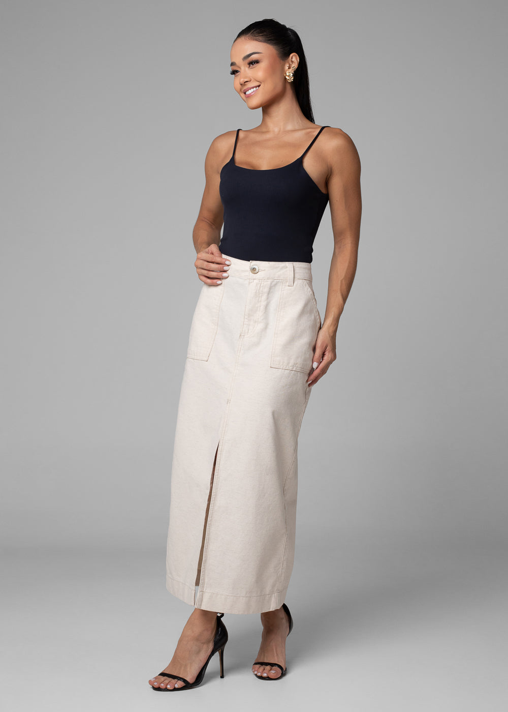 Saia Linho Sawary Midi - 282248 OFF WHITE