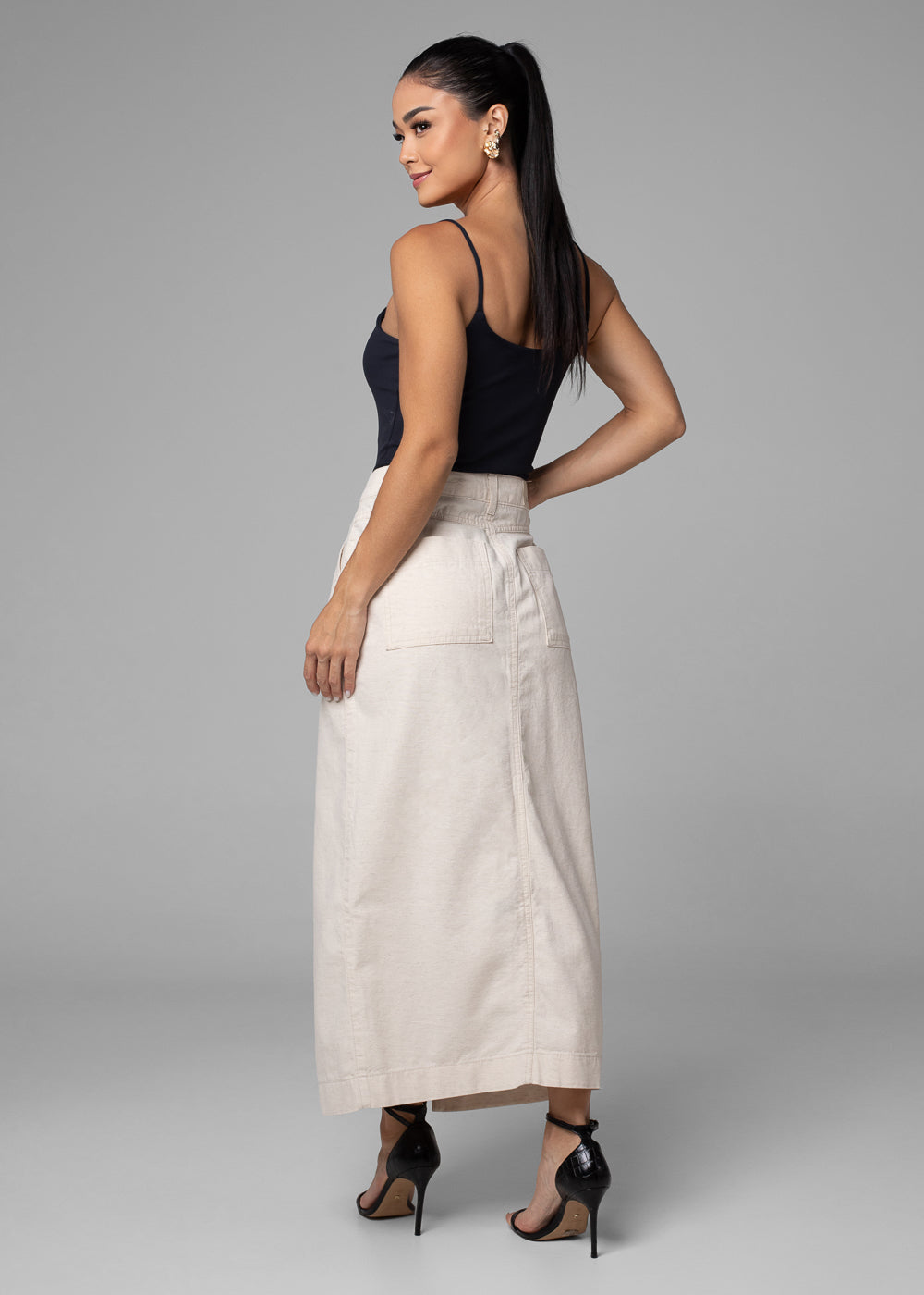 Saia Linho Sawary Midi - 282248 OFF WHITE