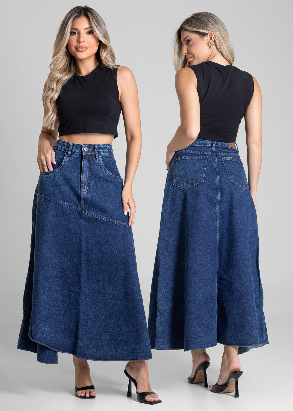 Saia Jeans Sawary Midi - 282251 AZUL