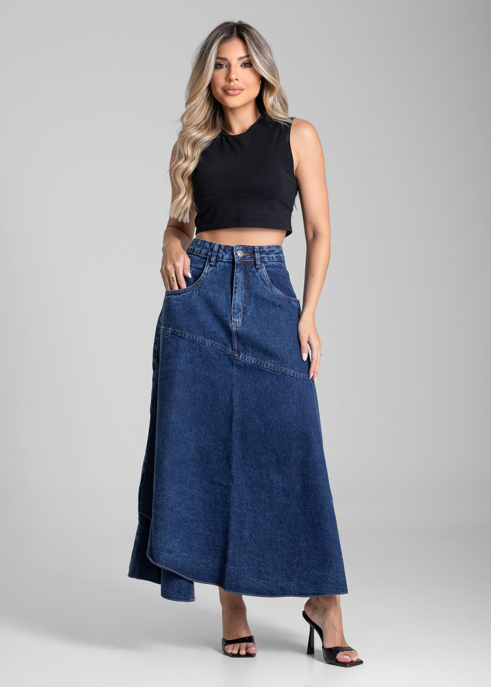 Saia Jeans Sawary Midi - 282251 AZUL