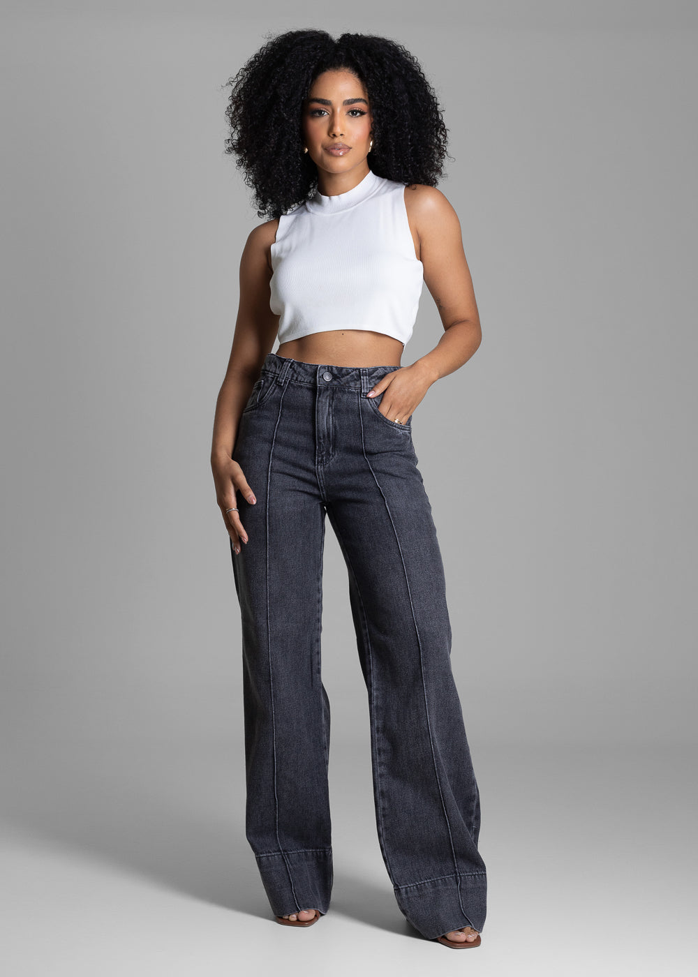 Calça Jeans Sawary Wide Leg - 282288 PRETO