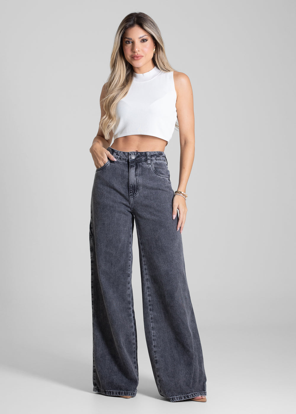 Calça Jeans Sawary Wide Leg - 282295 PRETO