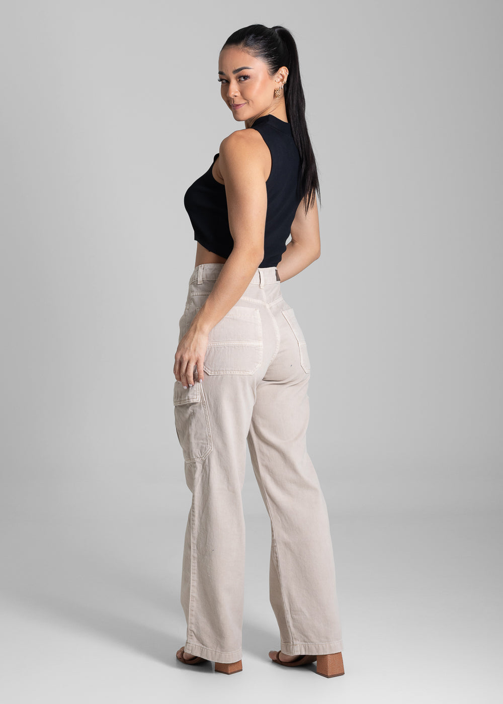 Calça Sarja Sawary Wide Leg - 282297 BEGE