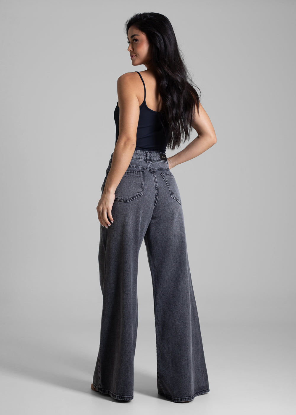 Calça Jeans Sawary Super Wide Leg - 282322 PRETO