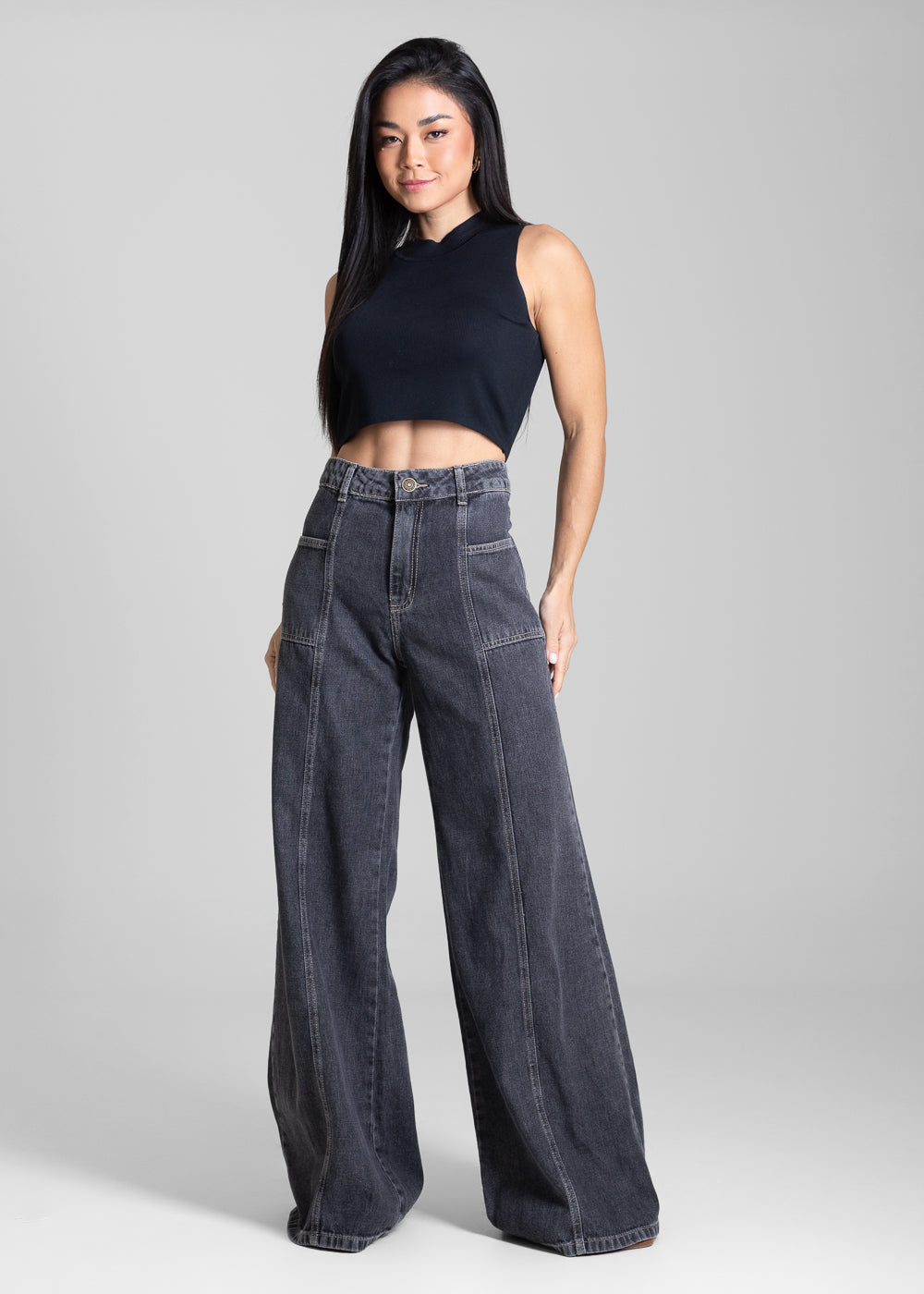 Calça Jeans Sawary Super Wide Leg - 282349 PRETO