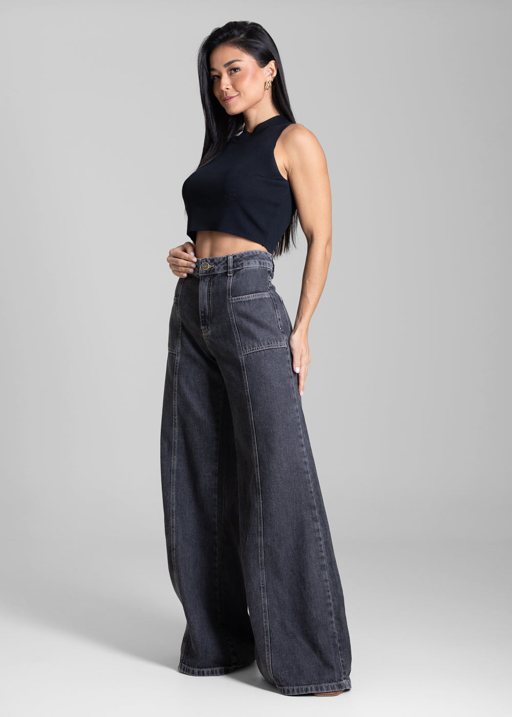 Calça Jeans Sawary Super Wide Leg - 282349 PRETO