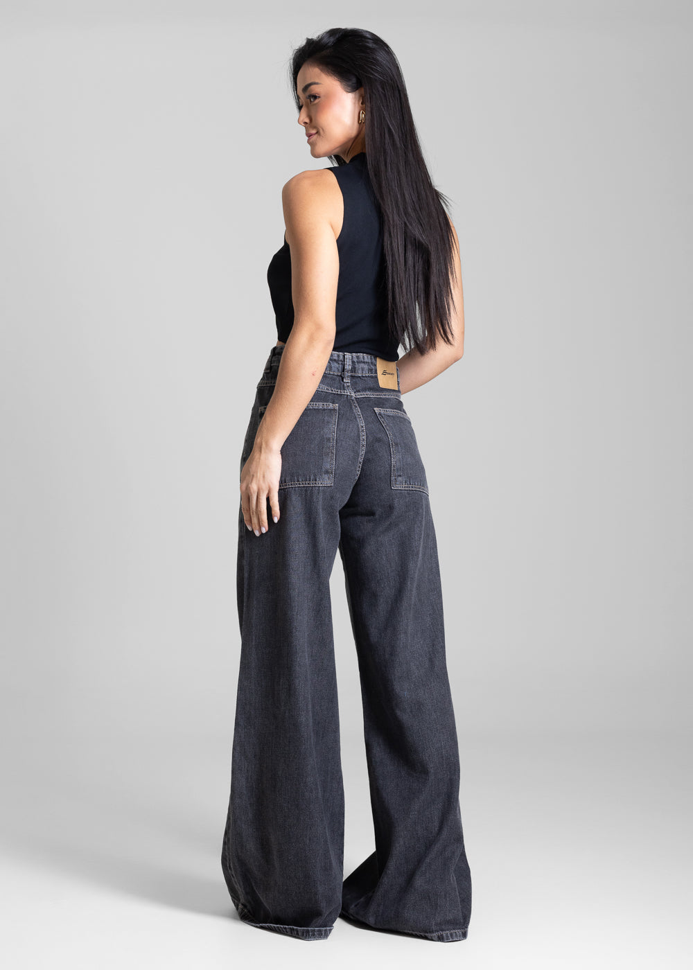 Calça Jeans Sawary Super Wide Leg - 282349 PRETO
