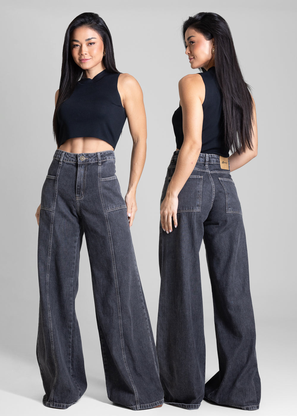 Calça Jeans Sawary Super Wide Leg - 282349 PRETO