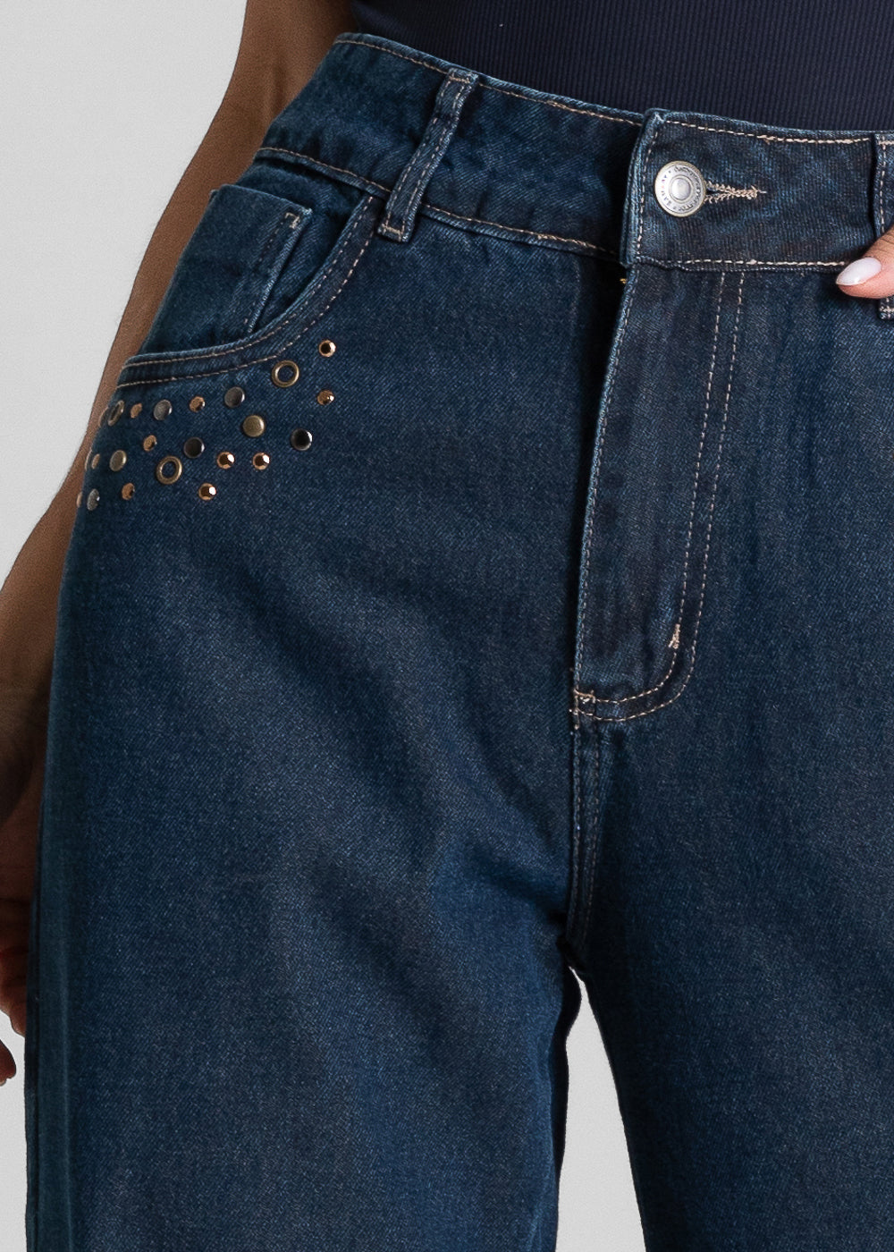 Calça Jeans Sawary Wide Leg Petit Strass - 282397 AZUL