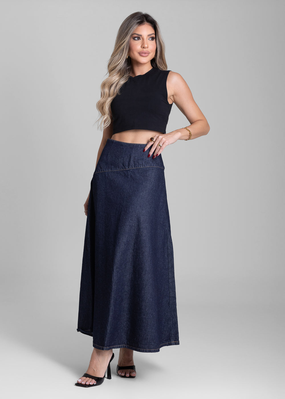 Saia Jeans Sawary Midi - 282505 AZUL